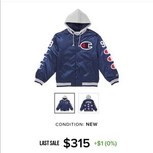 Supreme FW18 Champion Satin Varsity Hoodie (Navy)